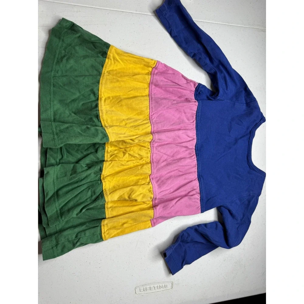 Hanna Andersson Girls 2T Colorblock Tiered Long Sleeve Cotton Dress Multi Color